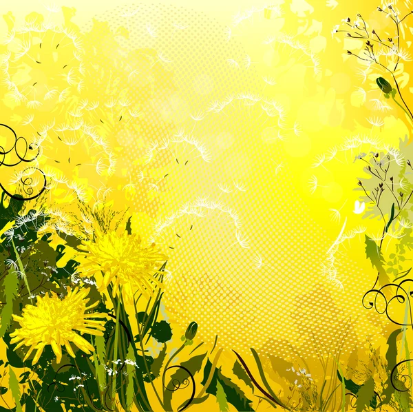 Quelques pissenlits jaunes sur la clairière — Image vectorielle