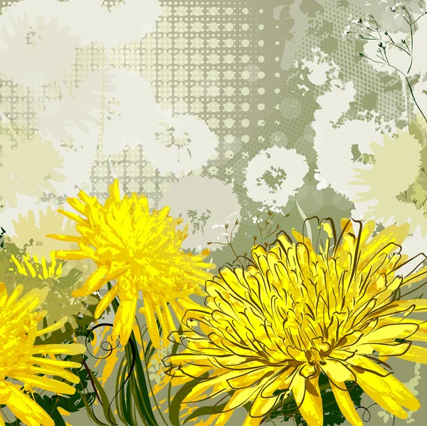 Achtergrond met gele en witte paardebloemen — Stockvector
