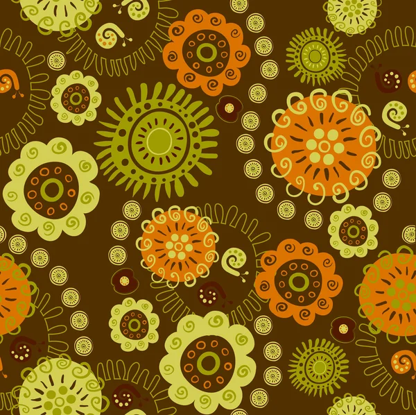 Ornement sans couture de fleurs et d'escargots décoratifs — Image vectorielle