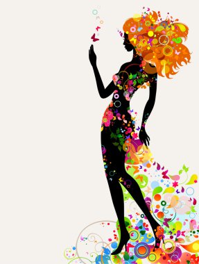 Summer decorative composition with girl clipart