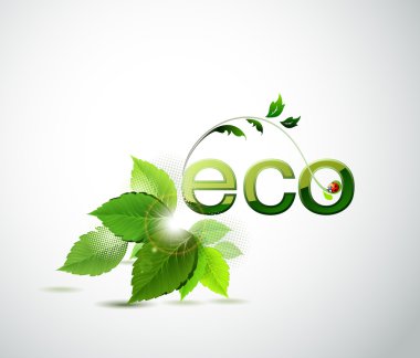 Eco poster with fresh green leaves clipart