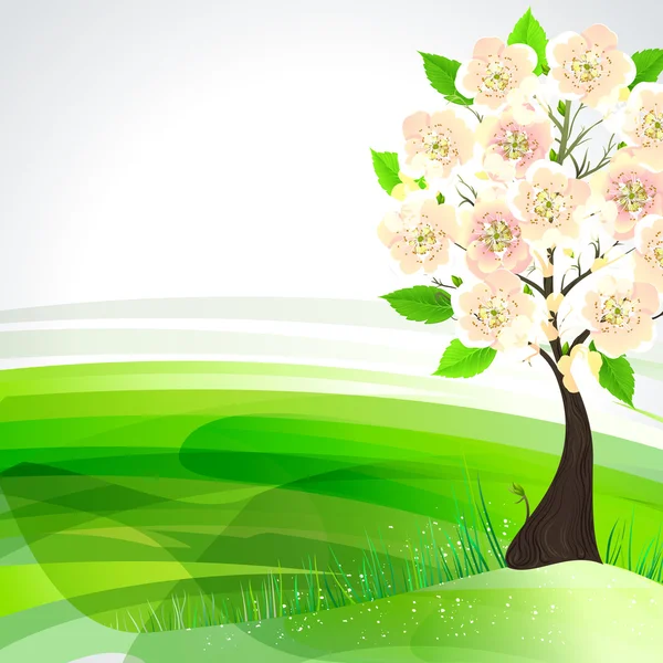 Saison arbre à fleurs sur la colline — Image vectorielle