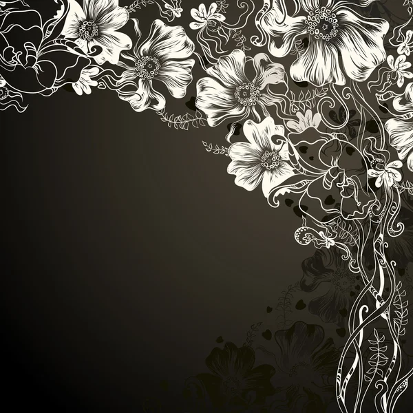 Чорний фон з декоративними квітами — стоковий вектор