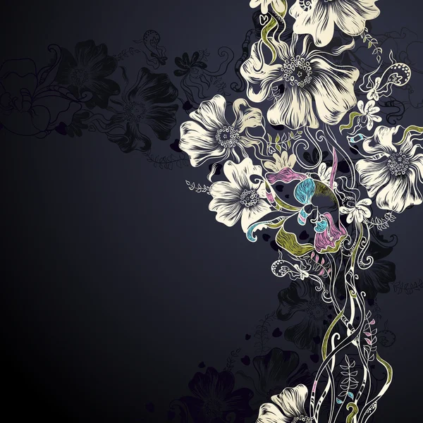 Fond noir avec des fleurs décoratives — Image vectorielle