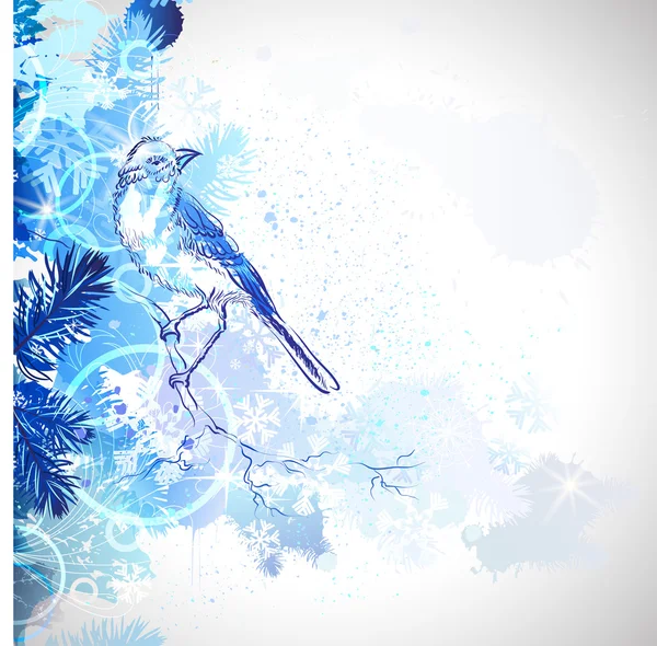 Composición de invierno con ave dibujada a mano — Vector de stock