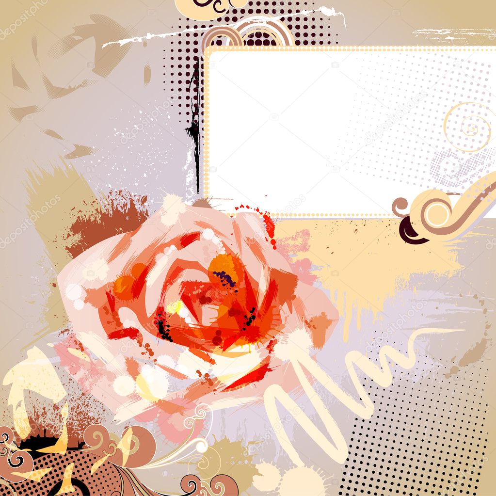 Decorative composition with big grunge rose