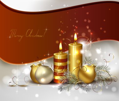 Christmas background with burning candles and Christmas bauble clipart