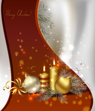 Christmas background with burning candles and Christmas bauble clipart