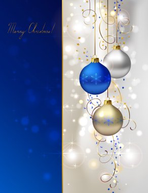 Glimmered Christmas background with three evening balls clipart