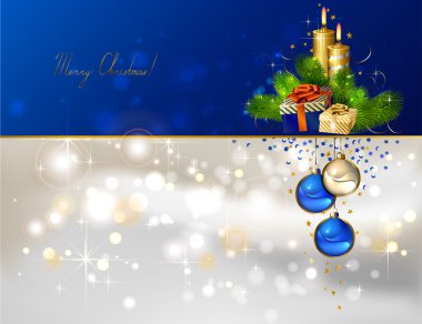 Light Christmas background with burning candles and Christmas gift clipart