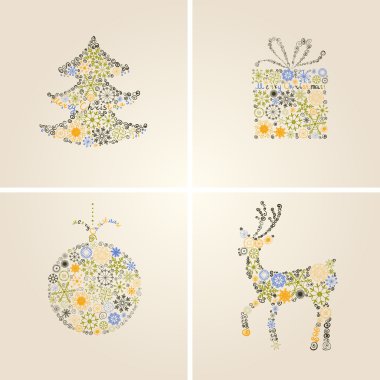 Christmas symbols formed by Hand drawn snowflakes clipart