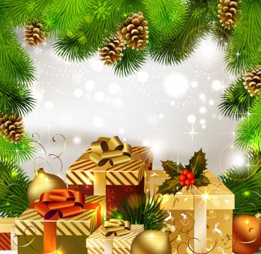 Christmas background with Christmas gifts clipart