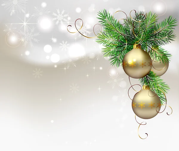 光の夜のボールとモミの木とクリスマスの背景 — ストックベクタ