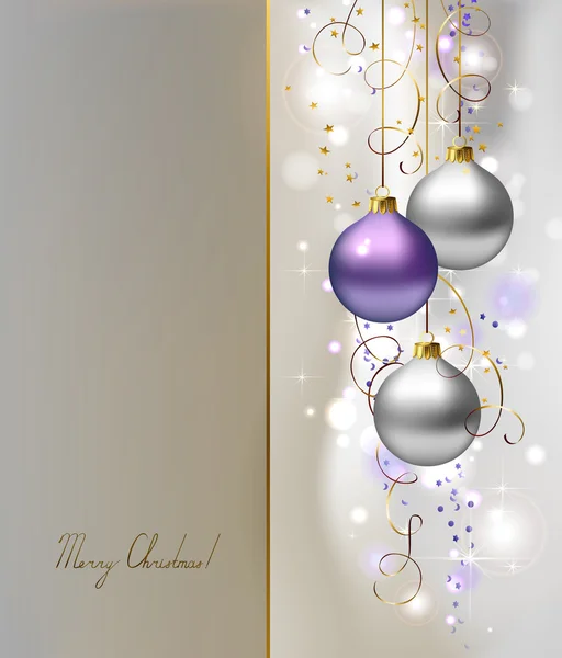 Elegant glimmered jul bakgrund med tre kvällen bollar — Stock vektor