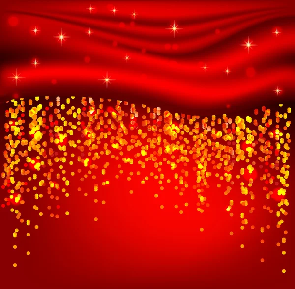 Hintergrund mit rotem Vorhang und glänzenden Girlanden — Stockvektor