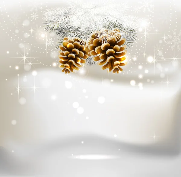 Fondo de Navidad ligero con dos conos y abeto — Vector de stock