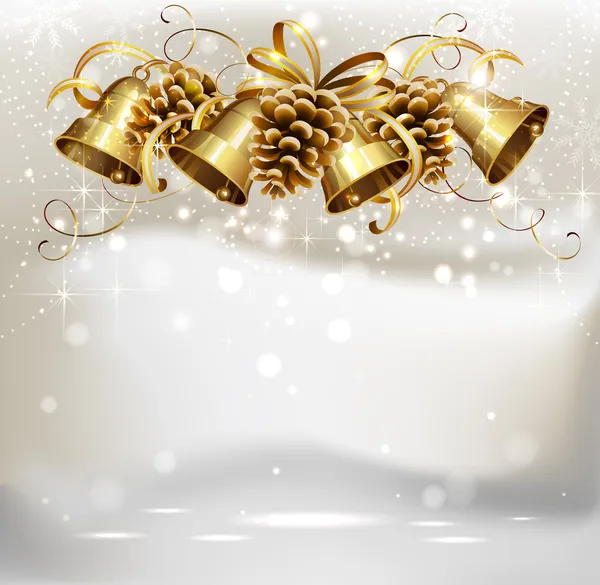 Sinos festivos e cones no fundo de Natal — Vetor de Stock