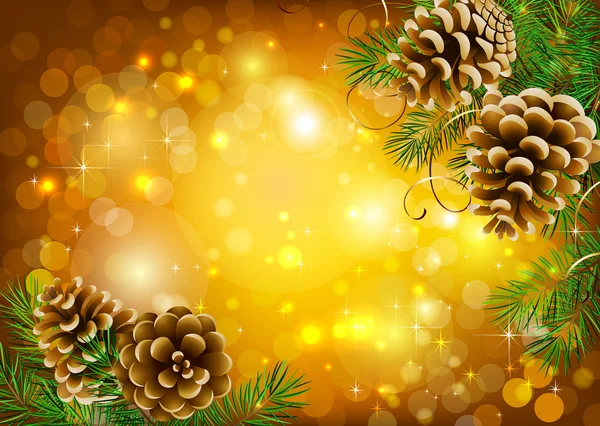 Lichte Kerstmis achtergrond met vitaliteit kegels en fir tree — Stockvector