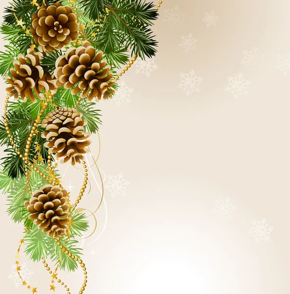 Ljus jul bakgrund med vitalitet kottar och fir tree — Stock vektor