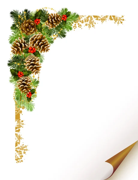 Vánoční strom jedle s kužely tvoří rohové — Stockový vektor