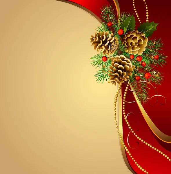 Feestelijke achtergrond met fir kerstboom en kegels — Stockvector