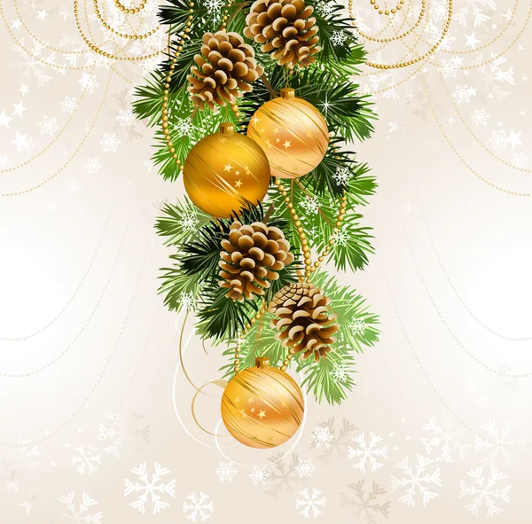 Weihnachten Hintergrund mit Tanne, Zapfen und Abendkugeln — Stockvektor