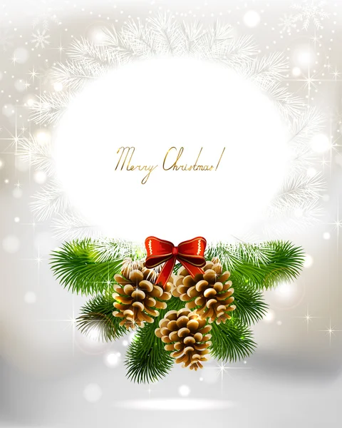 Ljus jul bakgrund med tre kottar och fir tree — Stock vektor