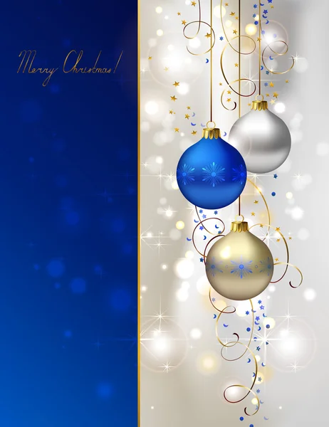 Glimmered Kerstmis achtergrond met drie avond ballen — Stockvector