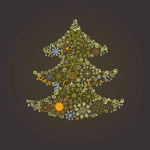 Weihnachtsbaum mit handgezeichneten Schneeflocken — Stockvektor