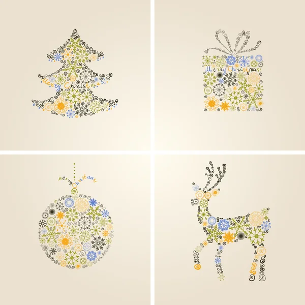 Vánoční symboly vytvořené ručně kreslenou vločky — Stockový vektor