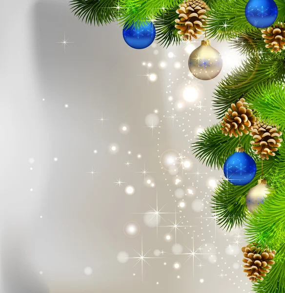 Fondo de Navidad con abeto, conos y bolas de la noche — Archivo Imágenes Vectoriales