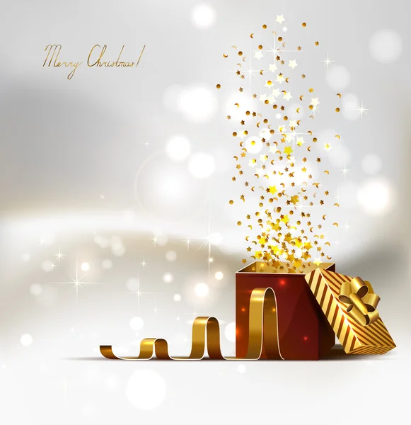 Arrière-plan avec ouvert cadeau de Noël lumineux — Image vectorielle