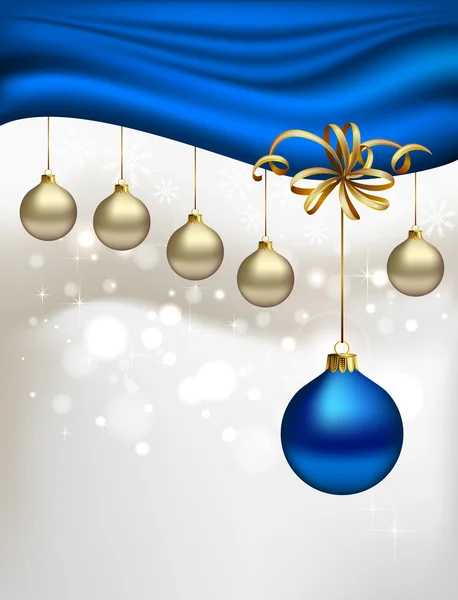 Мерцающий рождественский фон с вечерними шарами и голубым специальным мячом — стоковый вектор