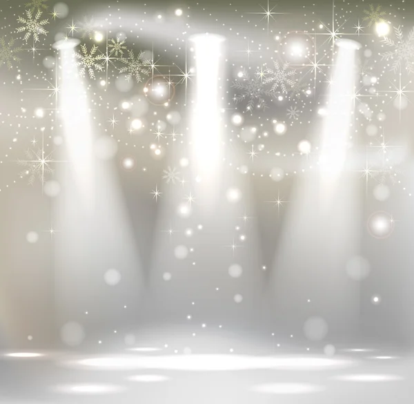 Φως Χριστουγέννων στάδιο φώτα της δημοσιότητας με νιφάδες χιονιού — Διανυσματικό Αρχείο