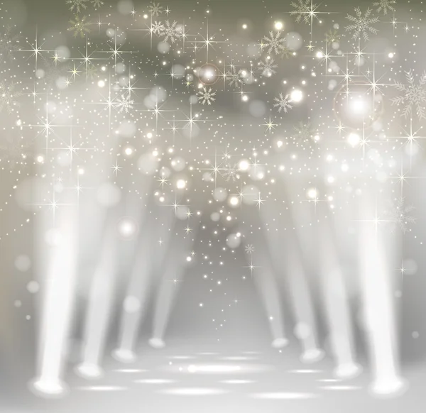 Projecteur de scène de Noël léger avec flocons de neige — Image vectorielle