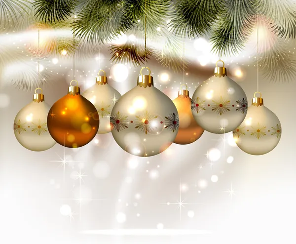 Fondo de Navidad ligero con bolas de noche plateadas — Archivo Imágenes Vectoriales