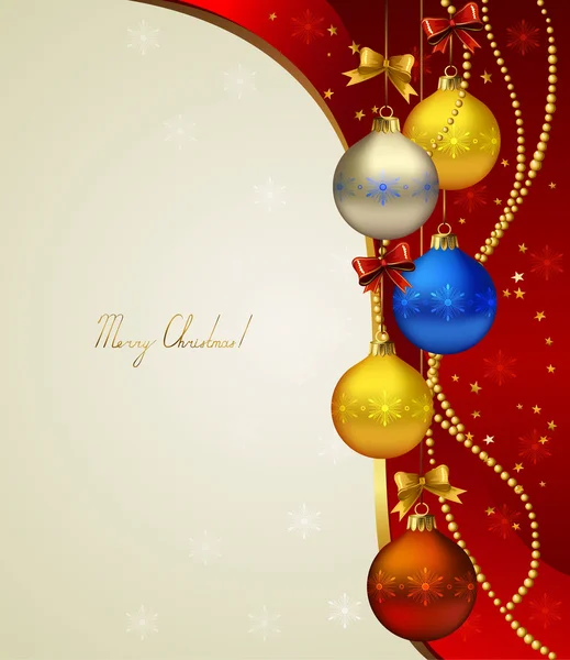 Rode Kerstmis achtergrond met gekleurde avond ballen — Stockvector