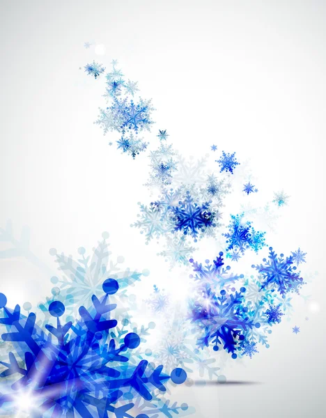 Vánoční pozadí s abstraktní zimní modré vločky — Stockový vektor