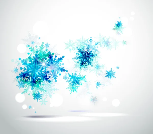 Jul bakgrund med abstrakt vintern blå snöflingor — Stock vektor