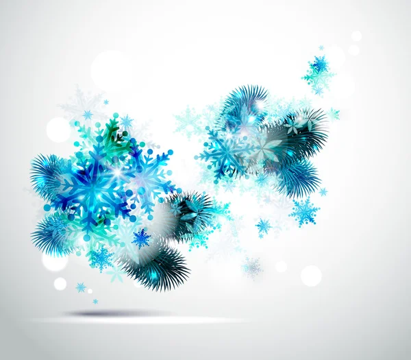 Fondo de Navidad con abeto y copos de nieve de invierno — Vector de stock