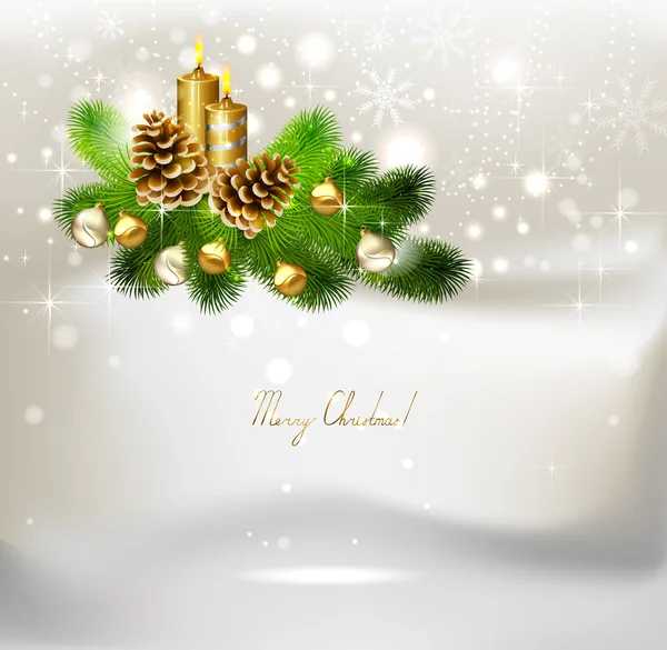 燃焼ろうそくやクリスマス安物の宝石とクリスマスの背景 — ストックベクタ