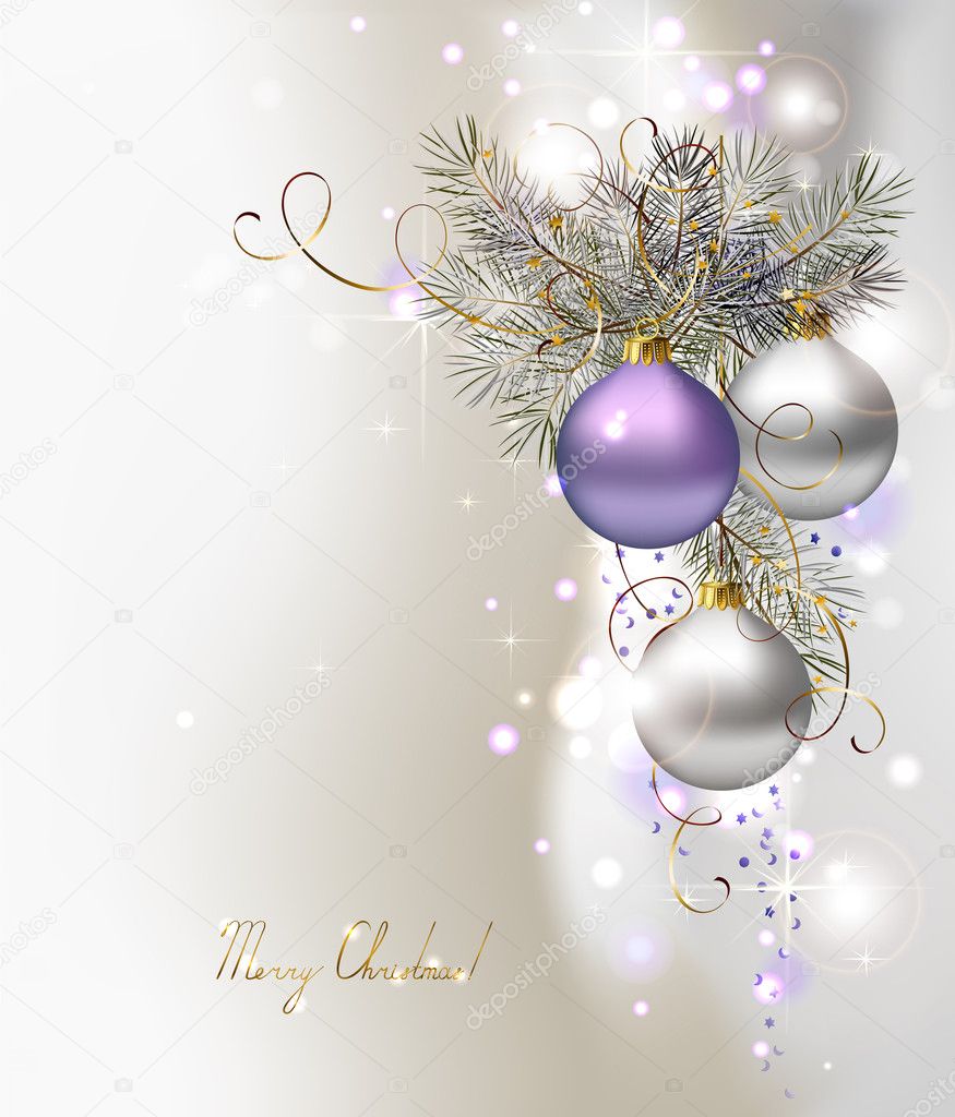 Light Christmas background with three evening balls