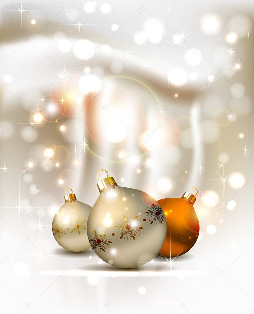 Elegant glimmered Christmas background with three evening balls