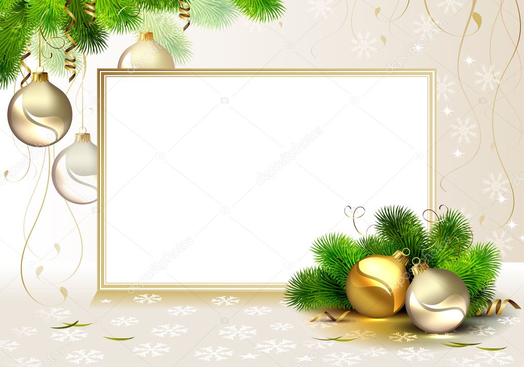 Shine Christmas background with evening balls and fir tree