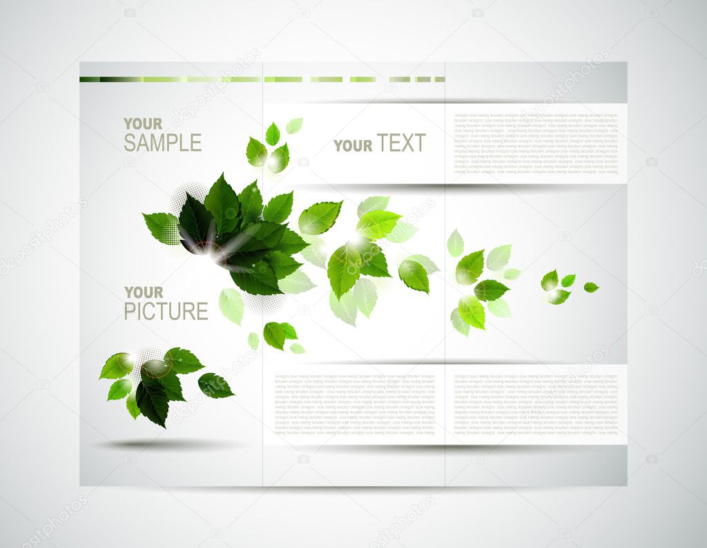 Eco brochure with branch of fresh green leaves