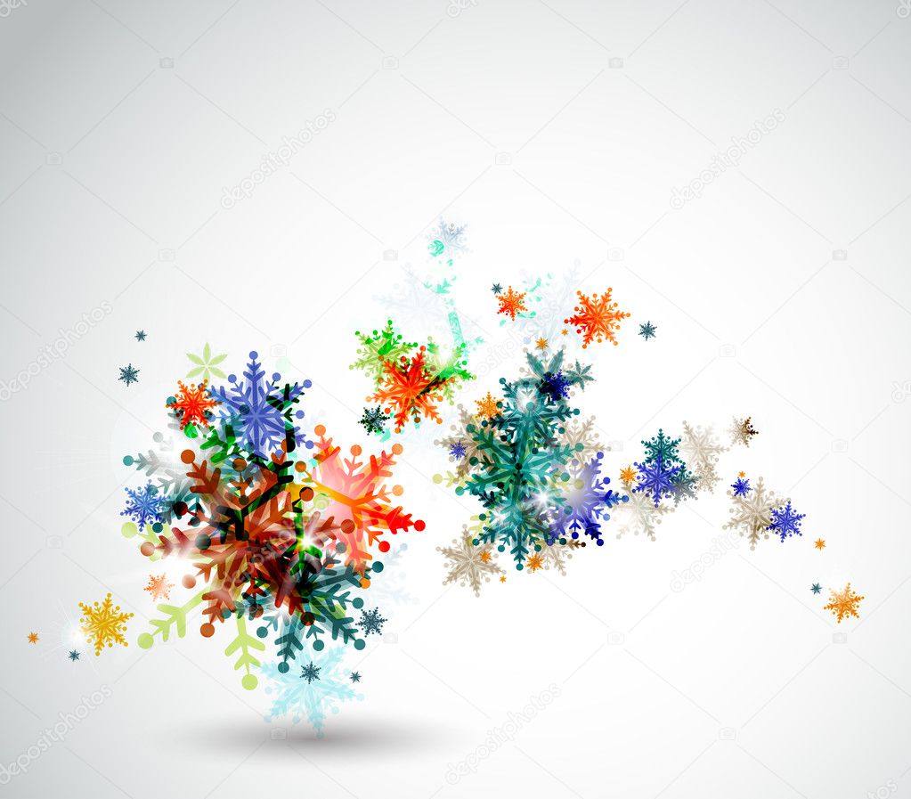Christmas background with abstract winter snowflakes