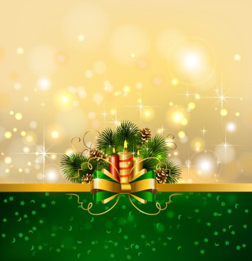 Christmas background with burning candles and Christmas fir tree clipart