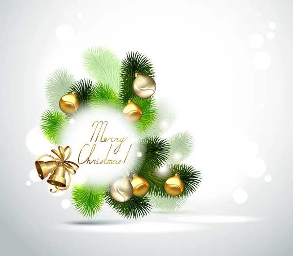 Різдвяна гілка ялинки з золотими та срібними вечірніми кульками на білому тлі — стоковий вектор
