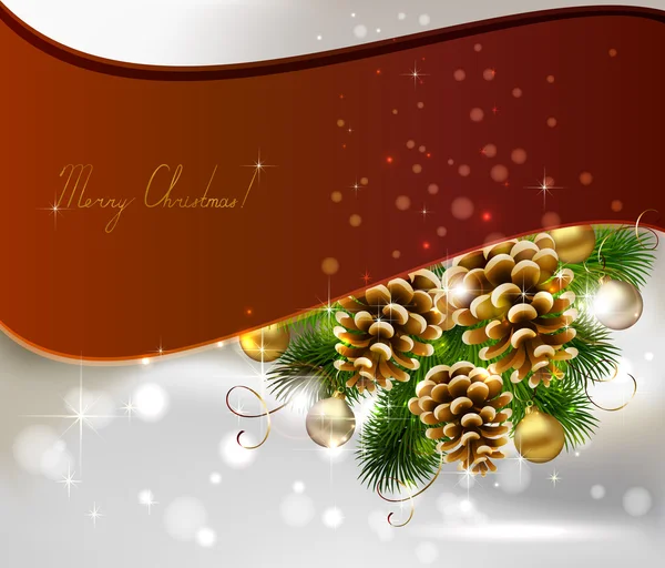 Kerstmis achtergrond met fir tree, kegels en 's avonds ballen — Stockvector