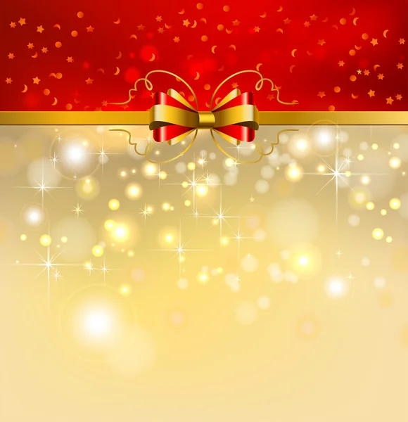 Sfondo natalizio con fiocco rosso e oro — Vettoriale Stock